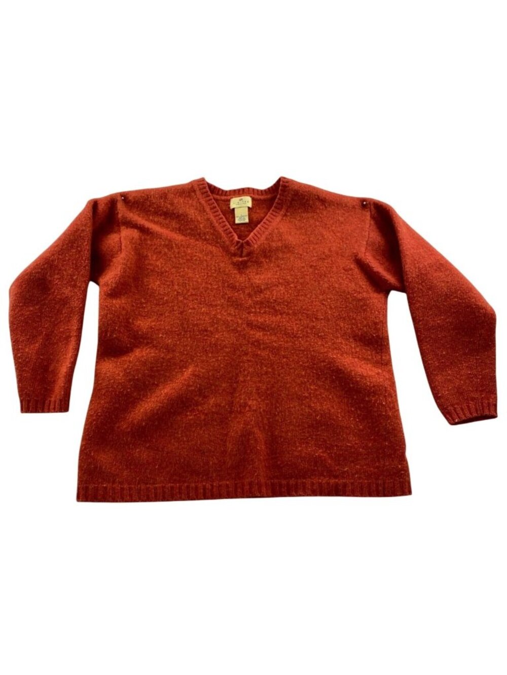Limited America Womens 100% Lambswool Sweater Large Orange V-Neck Pullover